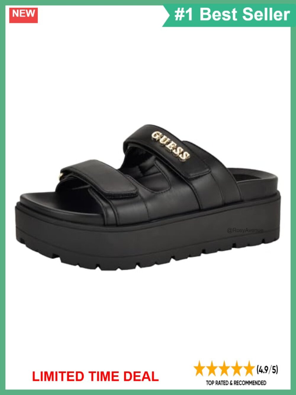 Faux Leather Platform Slide Sandals Adjustable Comfort
